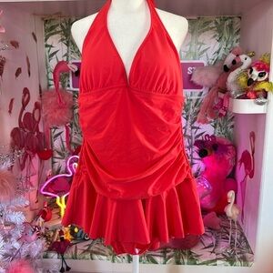 Chaps Front Skirted Halter One Piece Swimsuit Size 16